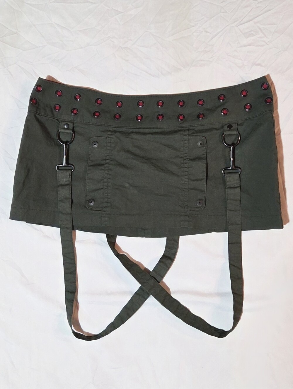 Super Rare Vintage Lip Service Green Mini Skirt w/ Bondage Straps & Eyelets - 7